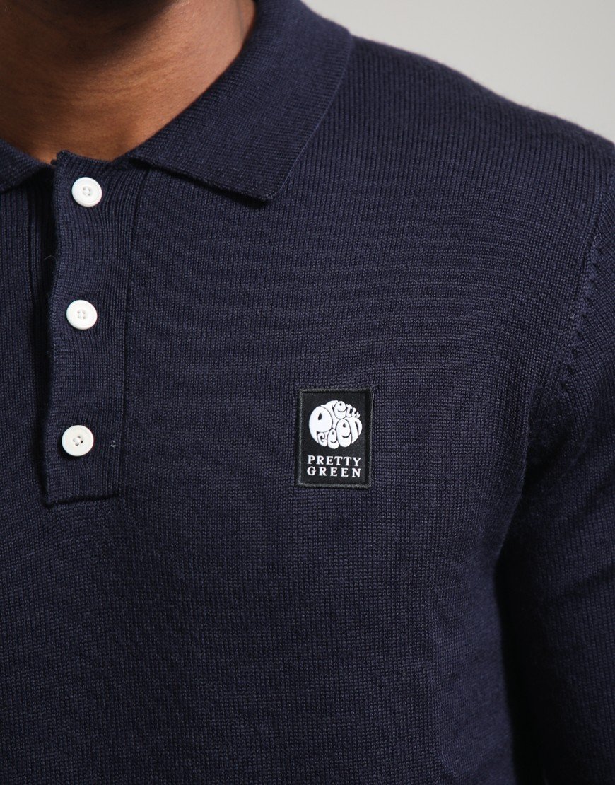 Pretty Green Merino Blend Polo Knit Navy