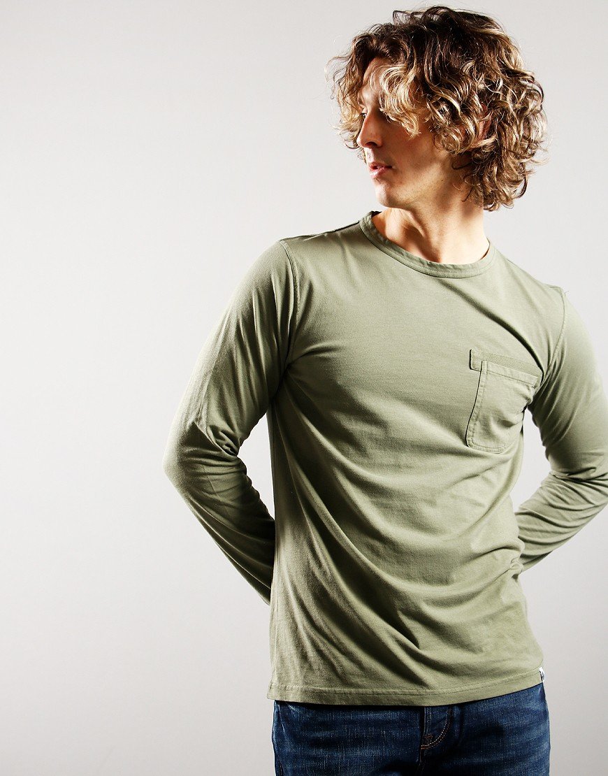 Pretty Green Military Long Sleeve TShirt Khaki Terraces Menswear