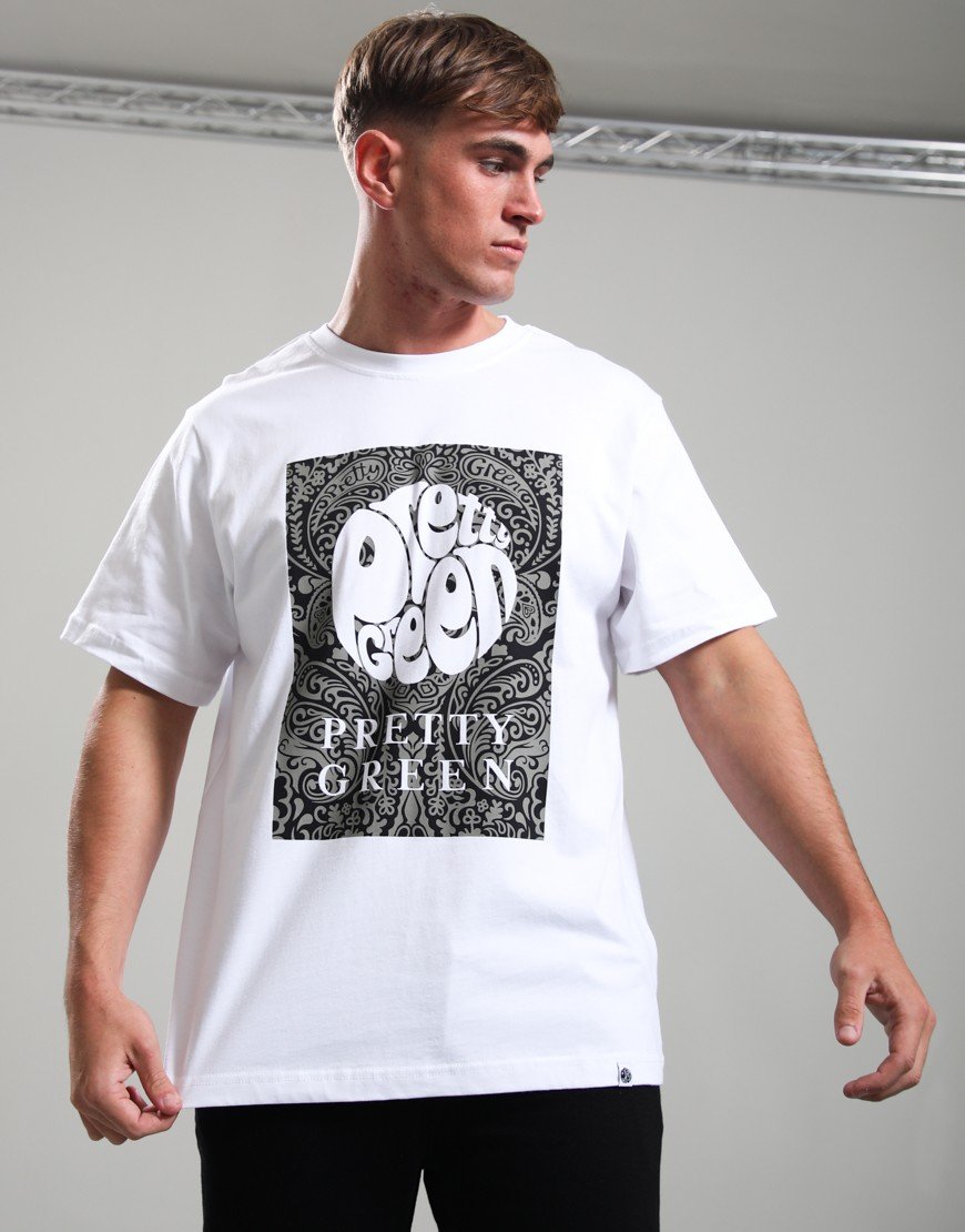Pretty Green Rave-On Box Logo T-Shirt White