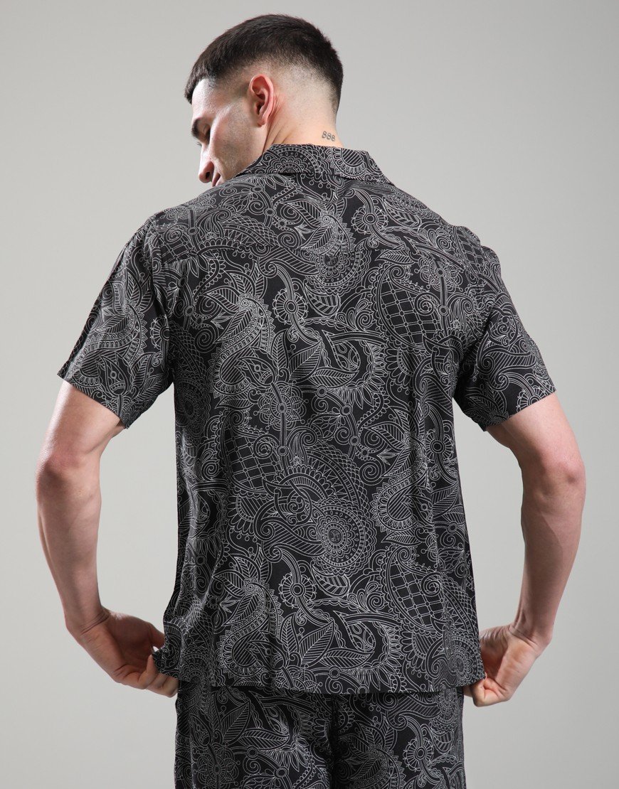Pretty Green Resonance Linear Paisley Shirt Black