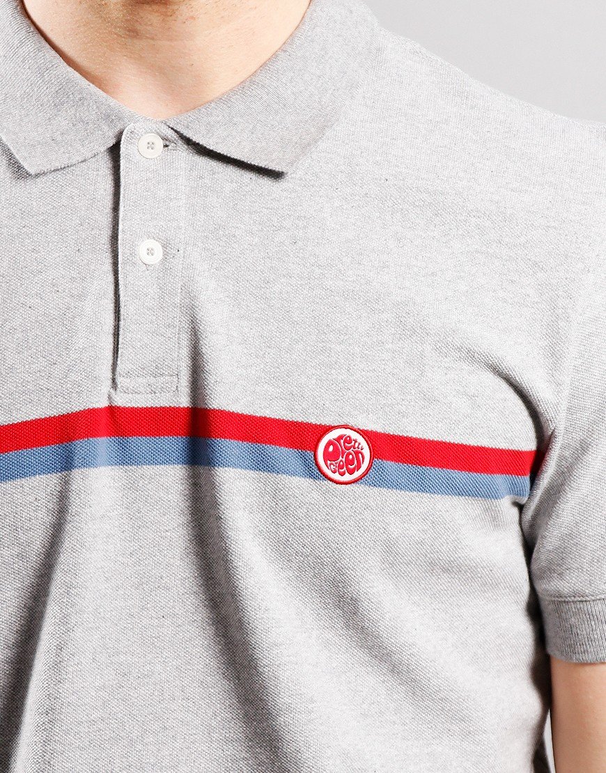 Pretty Green Tilby Stripe Chest Polo Shirt Light Grey
