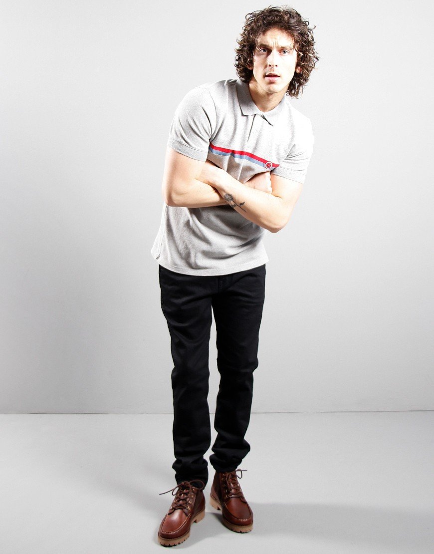 Pretty Green Tilby Stripe Chest Polo Shirt Light Grey