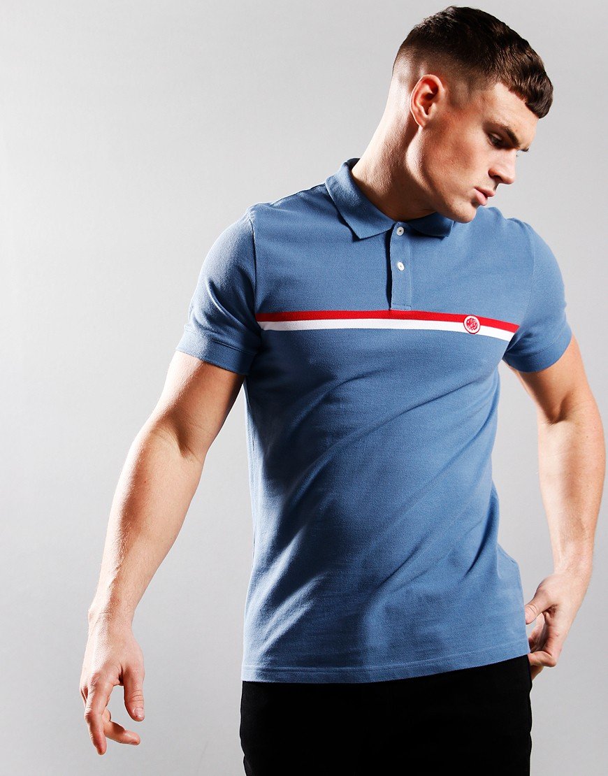 Pretty Green Tilby Stripe Chest Polo Shirt Blue
