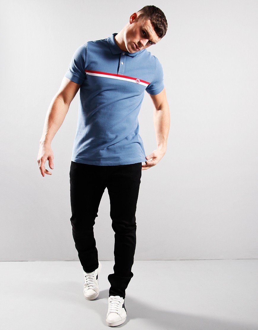 Pretty Green Tilby Stripe Chest Polo Shirt Blue