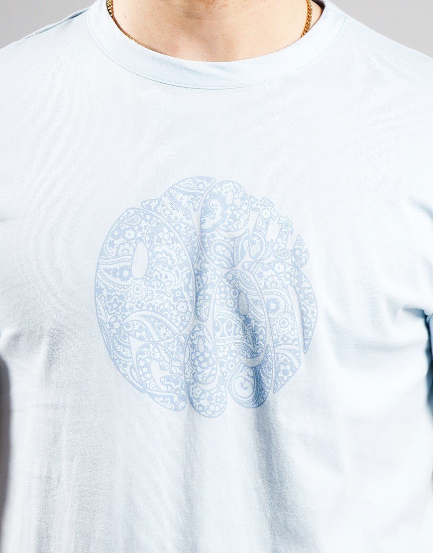 Pretty Green Tonal Wonderwall Paisley Logo T-Shirt Light Blue