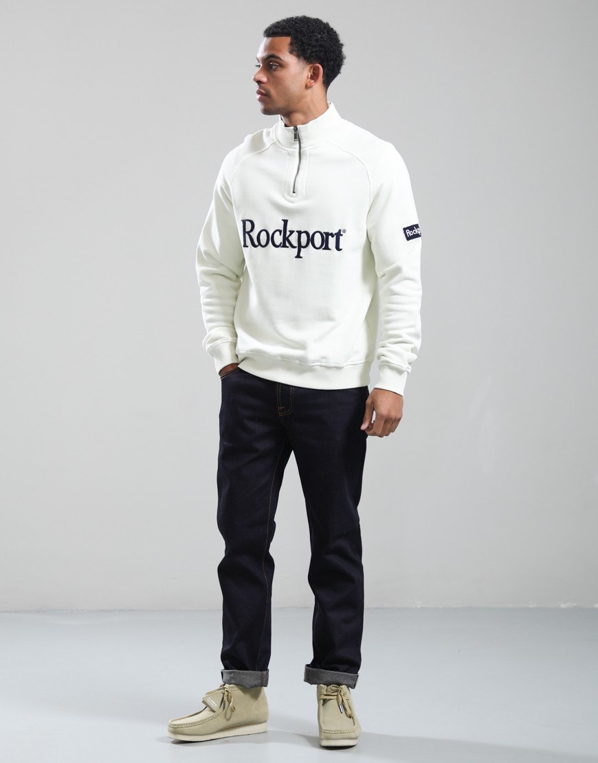 Rockport Boston 1/4 Zip Front Logo Sweat Ecru