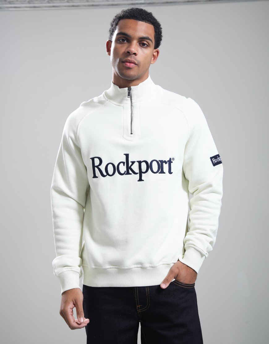 Rockport Boston 1/4 Zip Front Logo Sweat Ecru