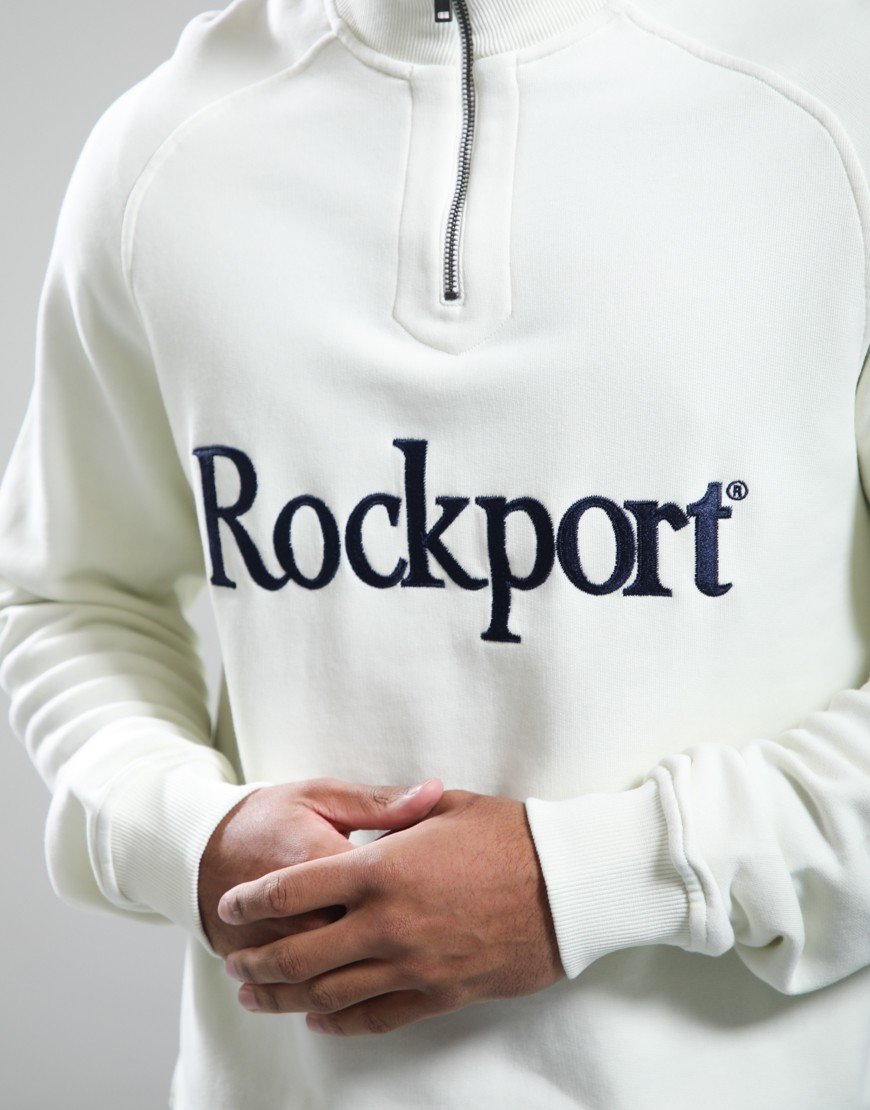 Rockport Boston 1/4 Zip Front Logo Sweat Ecru