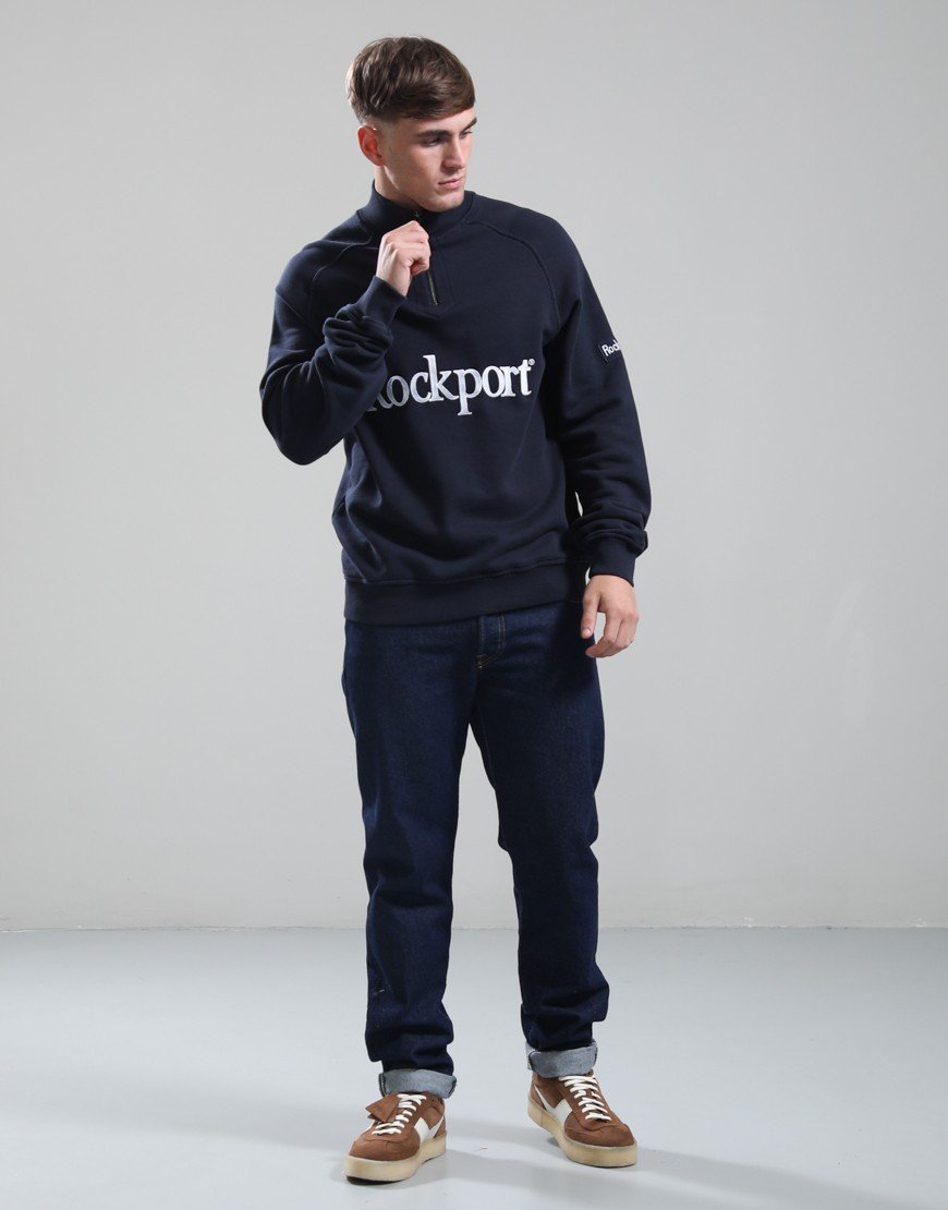 Rockport Boston 1/4 Zip Front Logo Sweat Navy