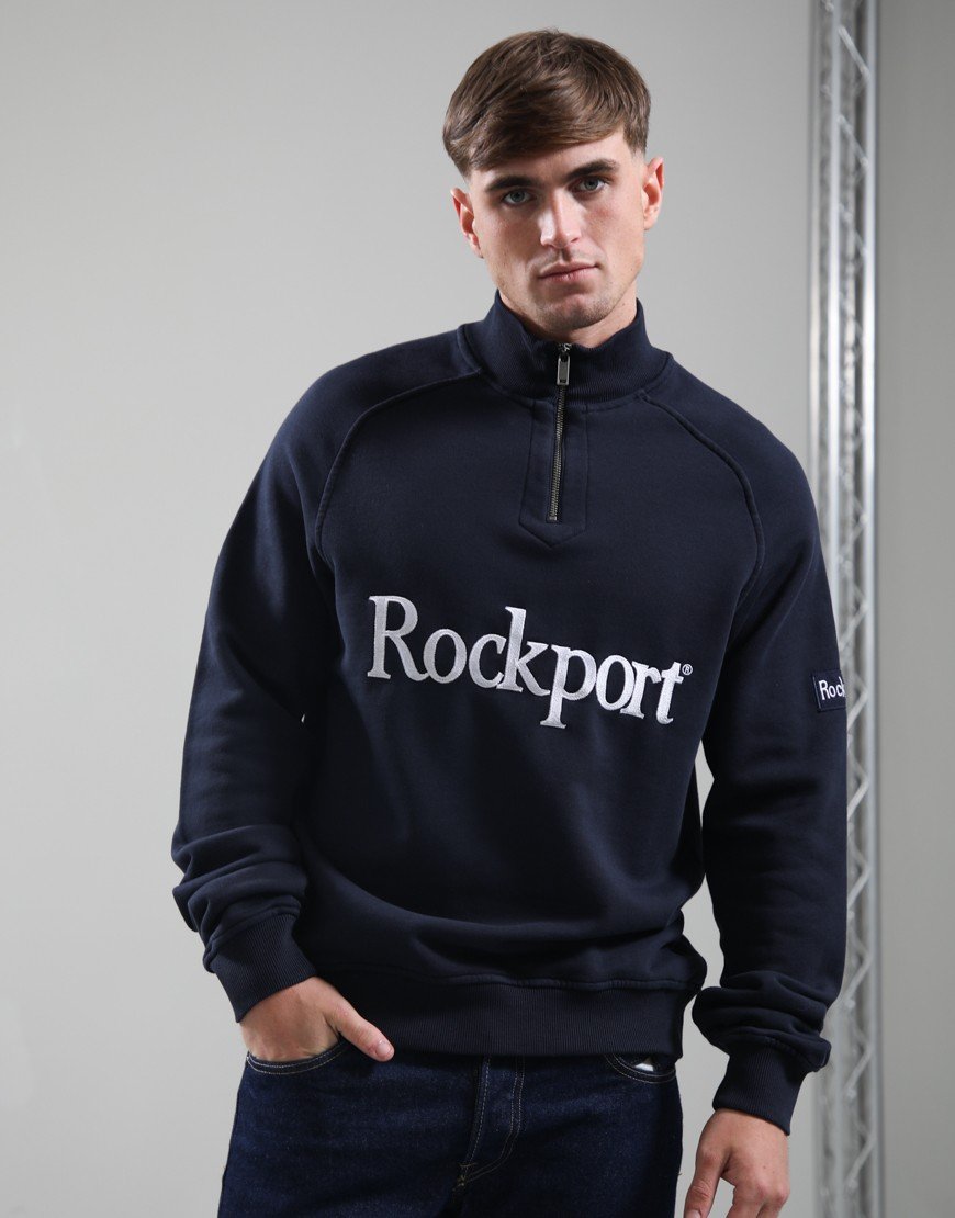 Rockport Boston 1/4 Zip Front Logo Sweat Navy
