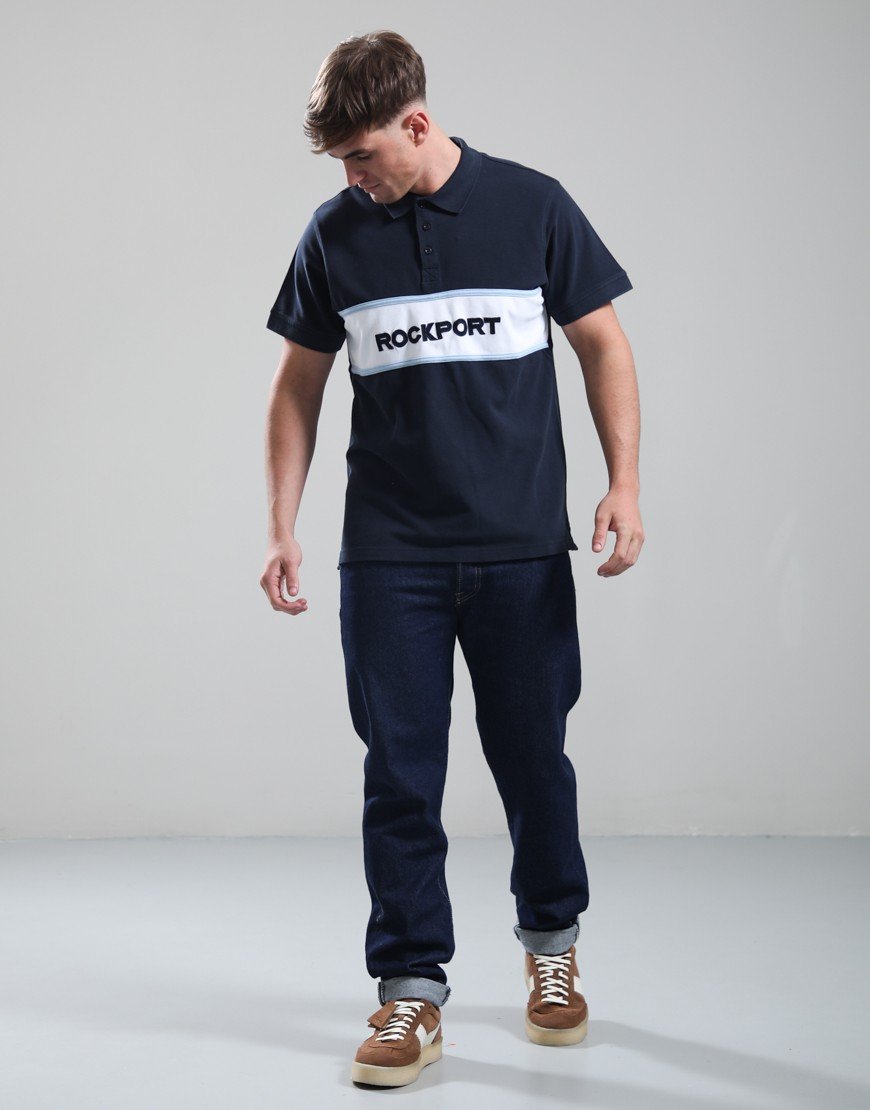Rockport Cobb Insert Logo Panel Polo Shirt Navy