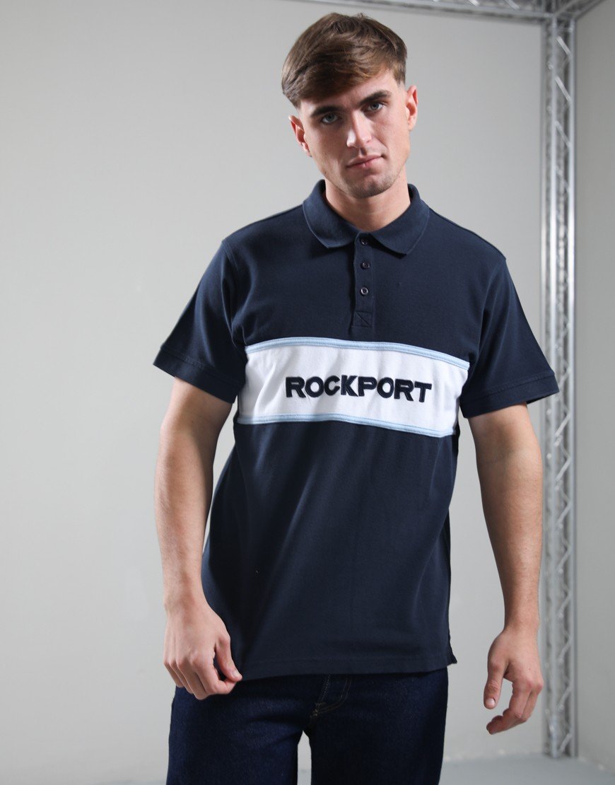 Rockport Cobb Insert Logo Panel Polo Shirt Navy