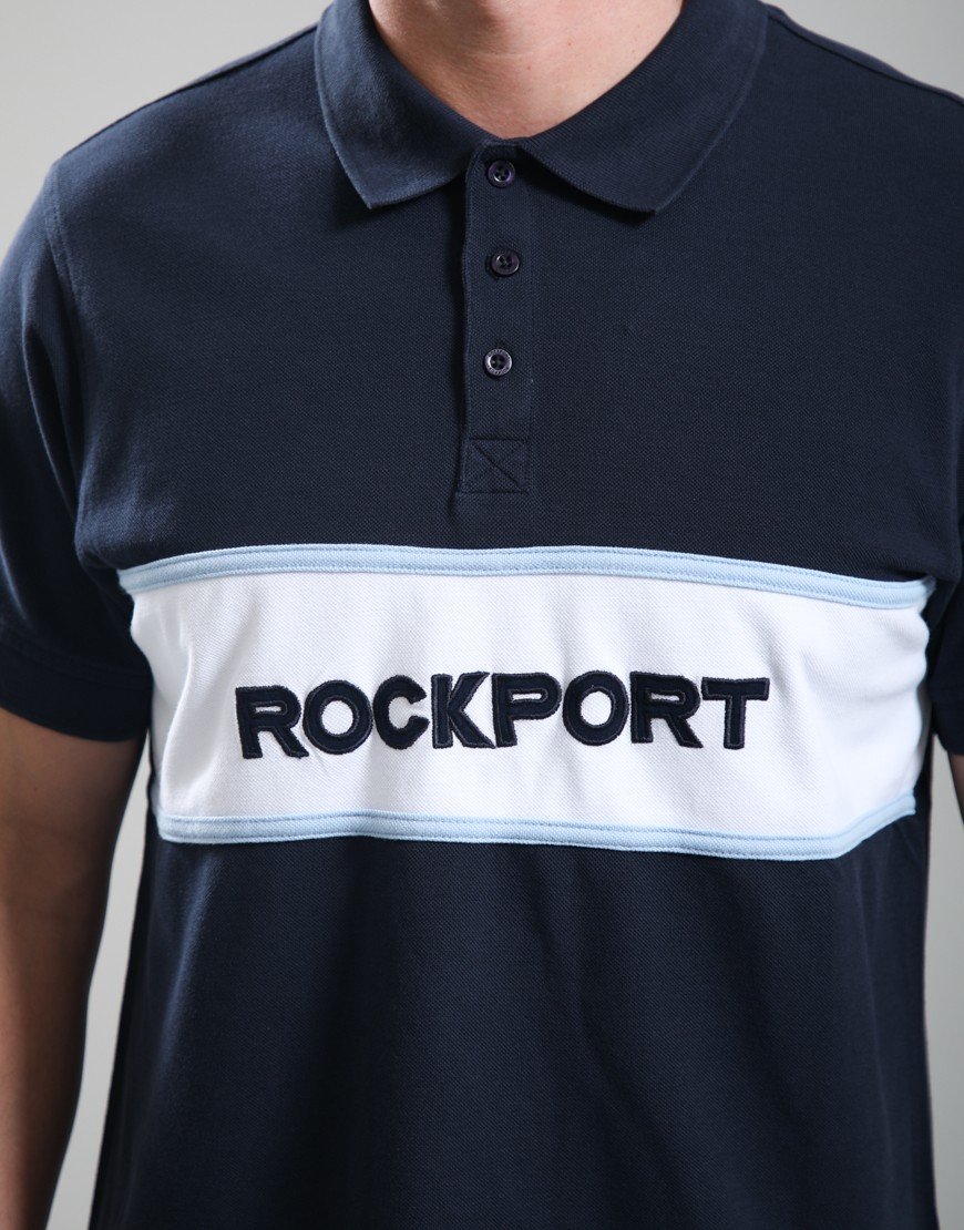 Rockport Cobb Insert Logo Panel Polo Shirt Navy