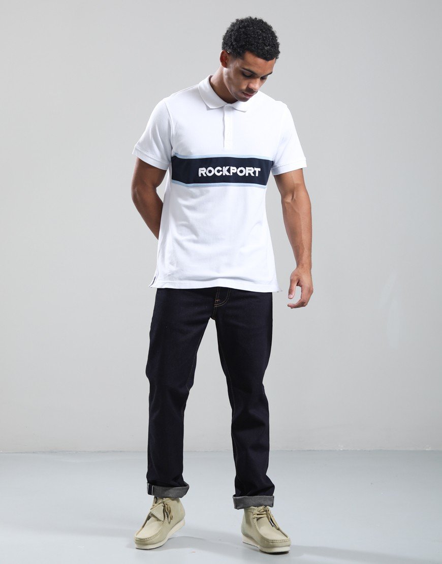 Rockport Cobb Insert Logo Panel Polo Shirt White