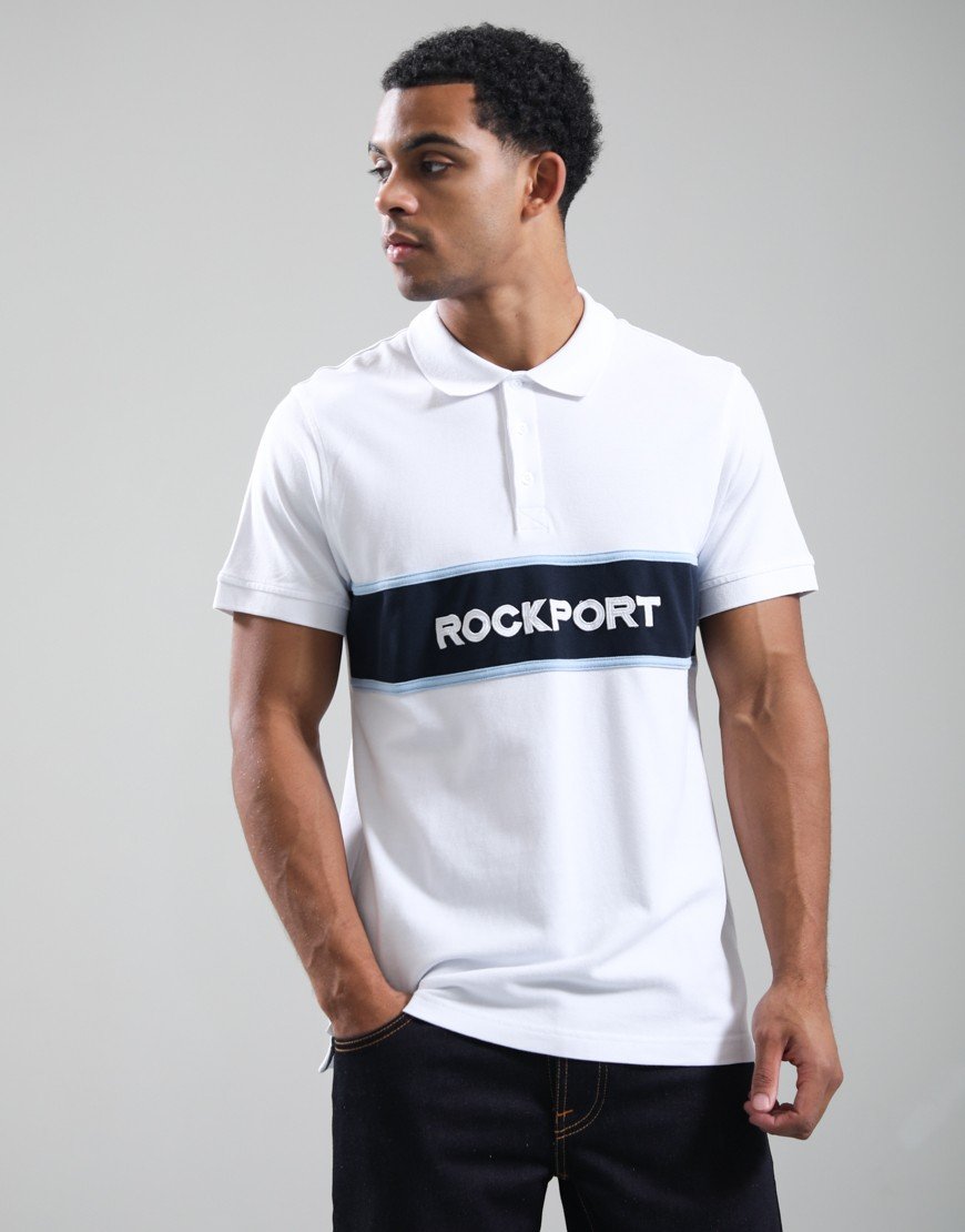 Rockport Cobb Insert Logo Panel Polo Shirt White