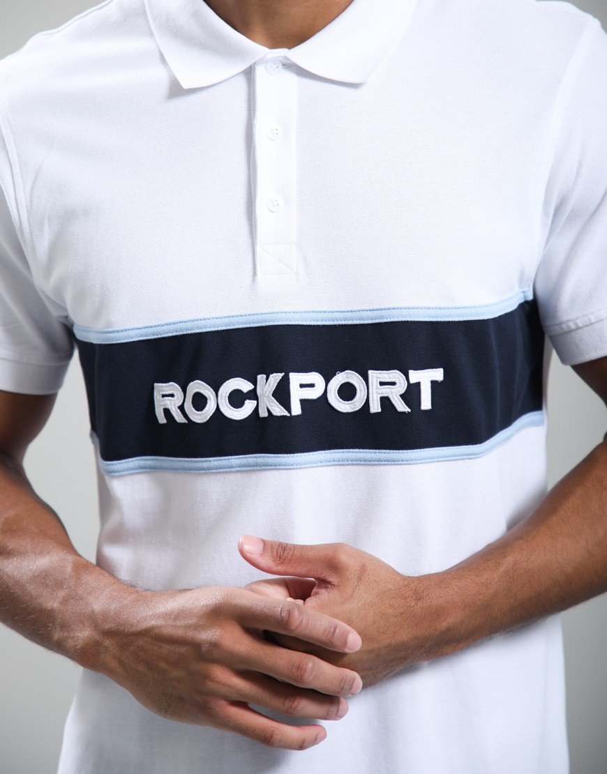Rockport Cobb Insert Logo Panel Polo Shirt White