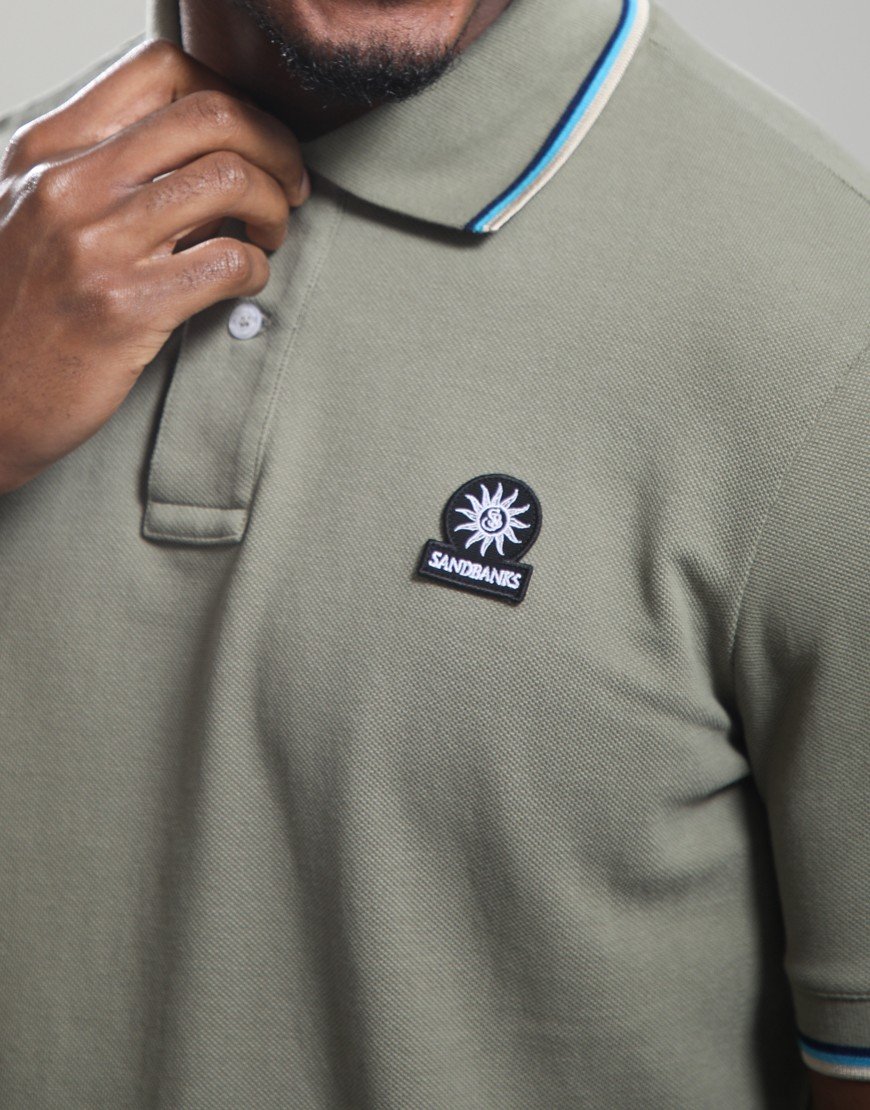 Sandbanks Badge Tipped Logo Polo Shirt Army