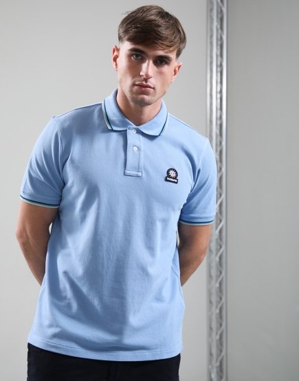 Sandbanks Badge Tipped Logo Polo Shirt Dusty Blue