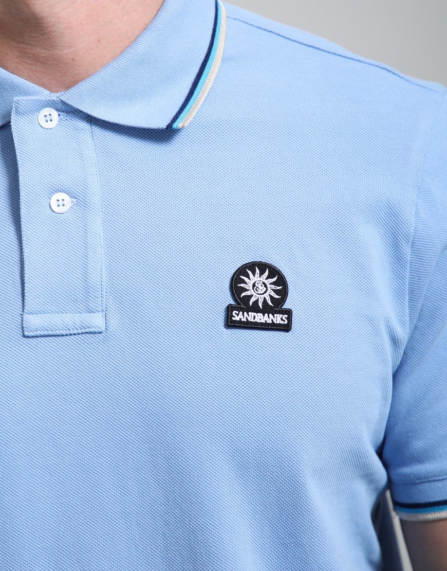 Sandbanks Badge Tipped Logo Polo Shirt Dusty Blue