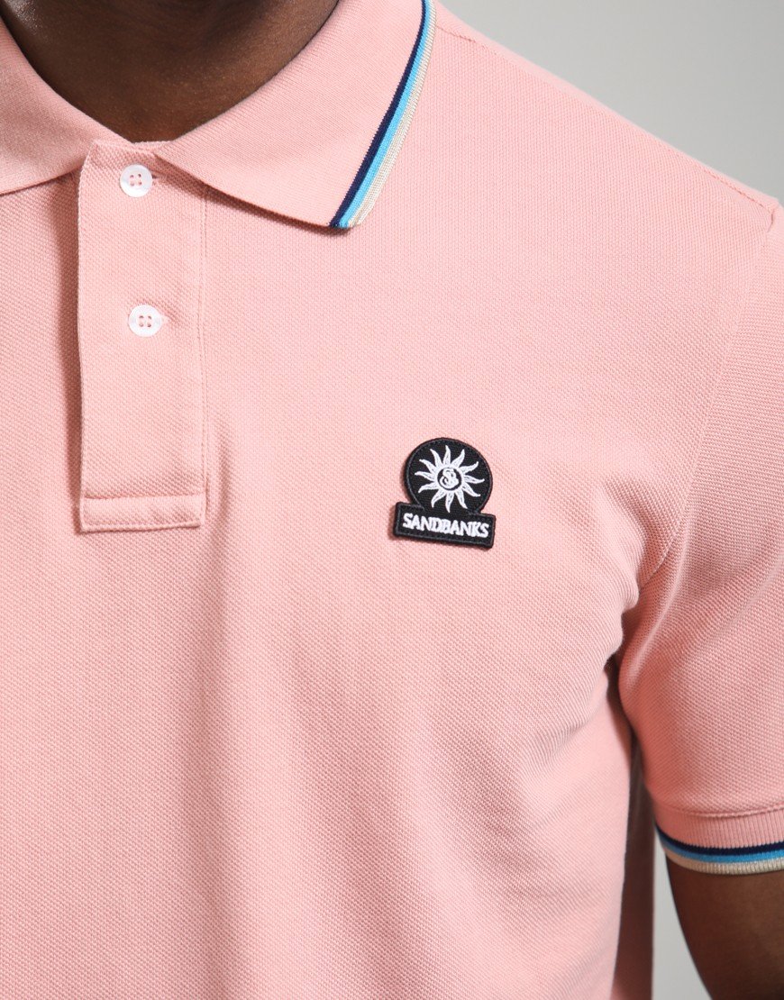 Sandbanks Badge Tipped Logo Polo Shirt Dusty Pink