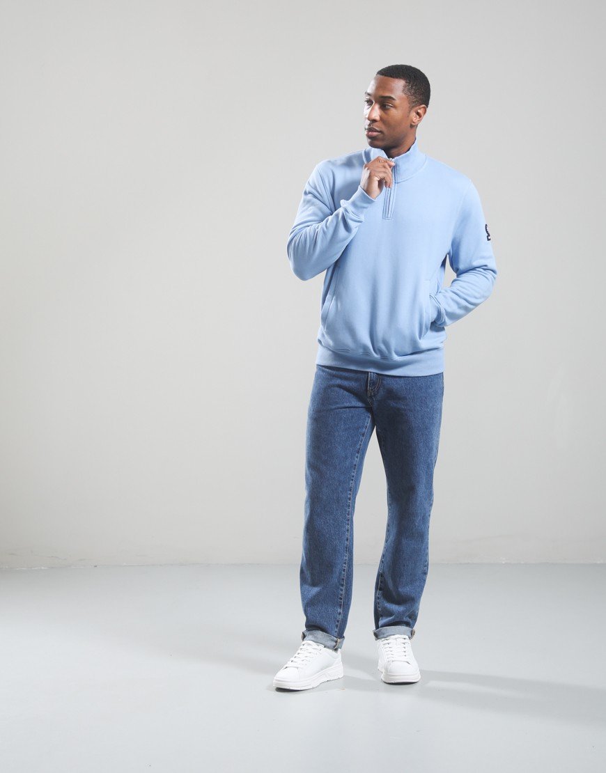 Sandbanks Badge Logo Quarter Zip Sweatshirt Dusty Blue