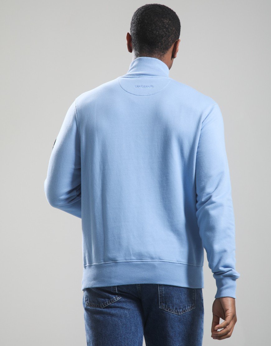 Sandbanks Badge Logo Quarter Zip Sweatshirt Dusty Blue