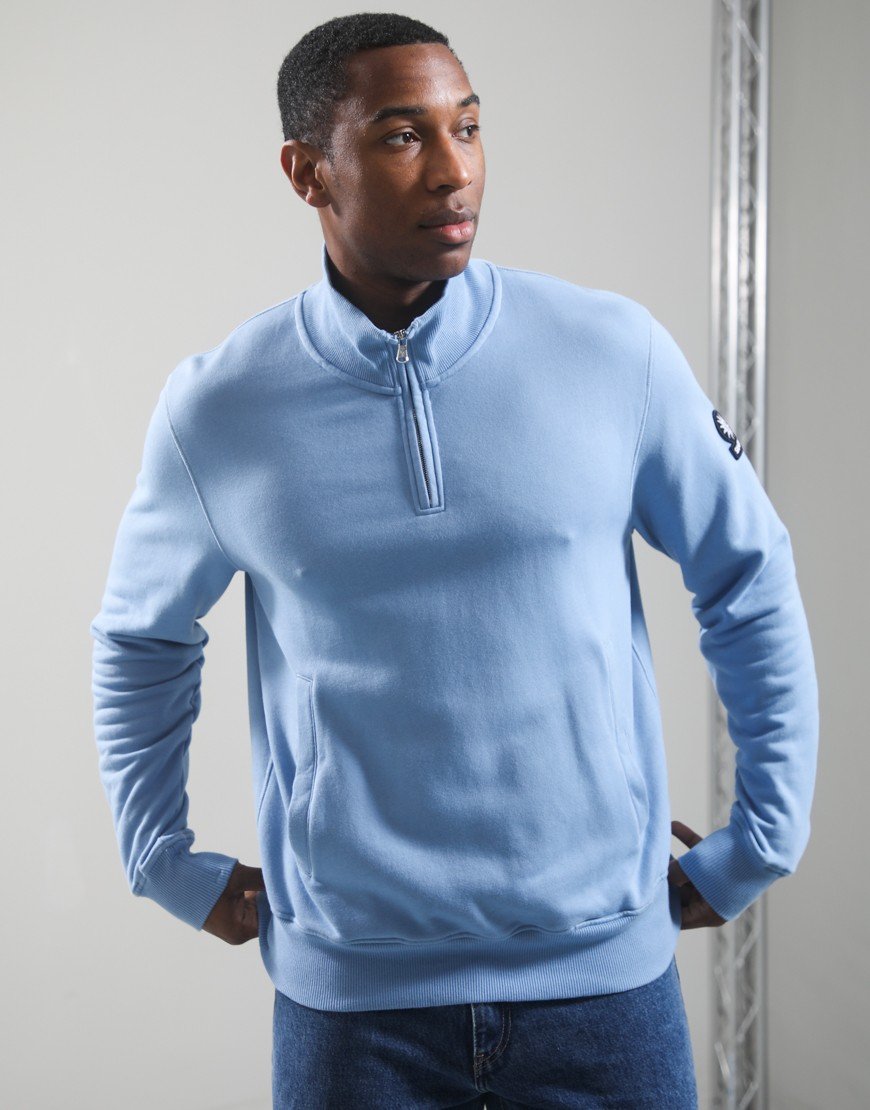 Sandbanks Badge Logo Quarter Zip Sweatshirt Dusty Blue
