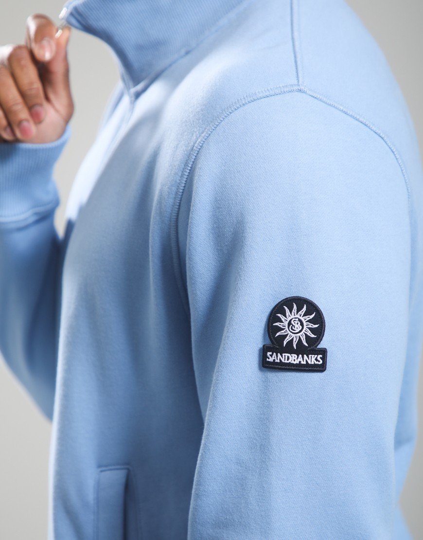 Sandbanks Badge Logo Quarter Zip Sweatshirt Dusty Blue