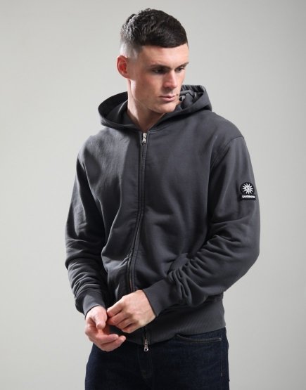 Sandbanks Badge Logo Zip Hoodie Anthracite