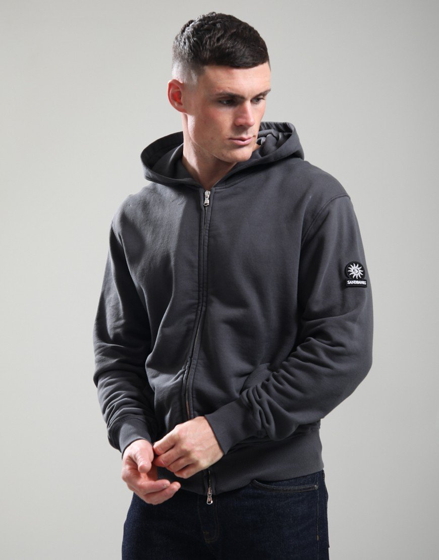Sandbanks Badge Logo Zip Hoodie Anthracite