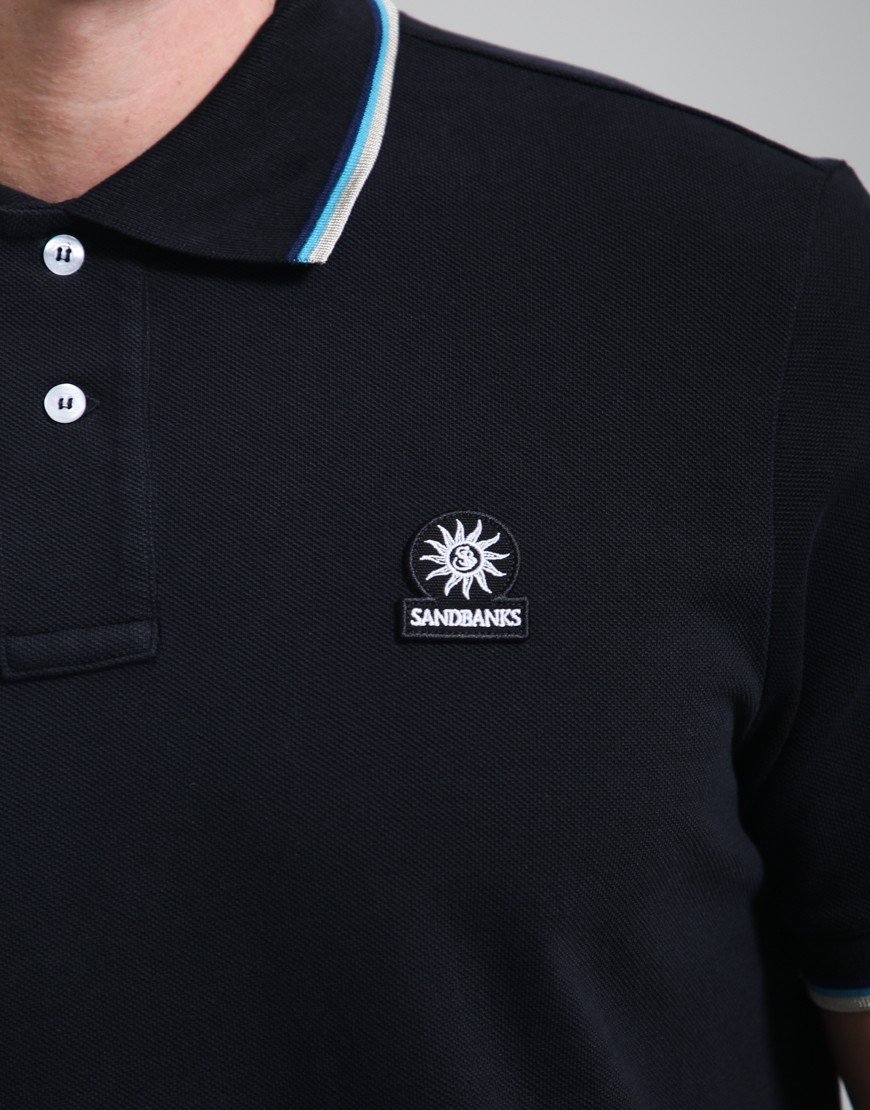 Sandbanks Badge Tipped Logo Polo Shirt Black