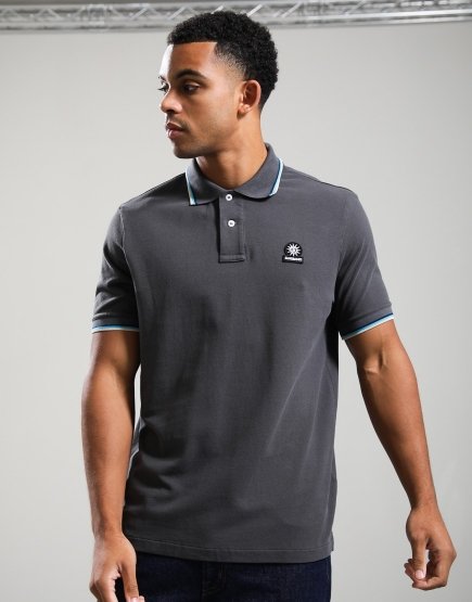 Sandbanks Badge Tipped Logo Polo Shirt Anthracite