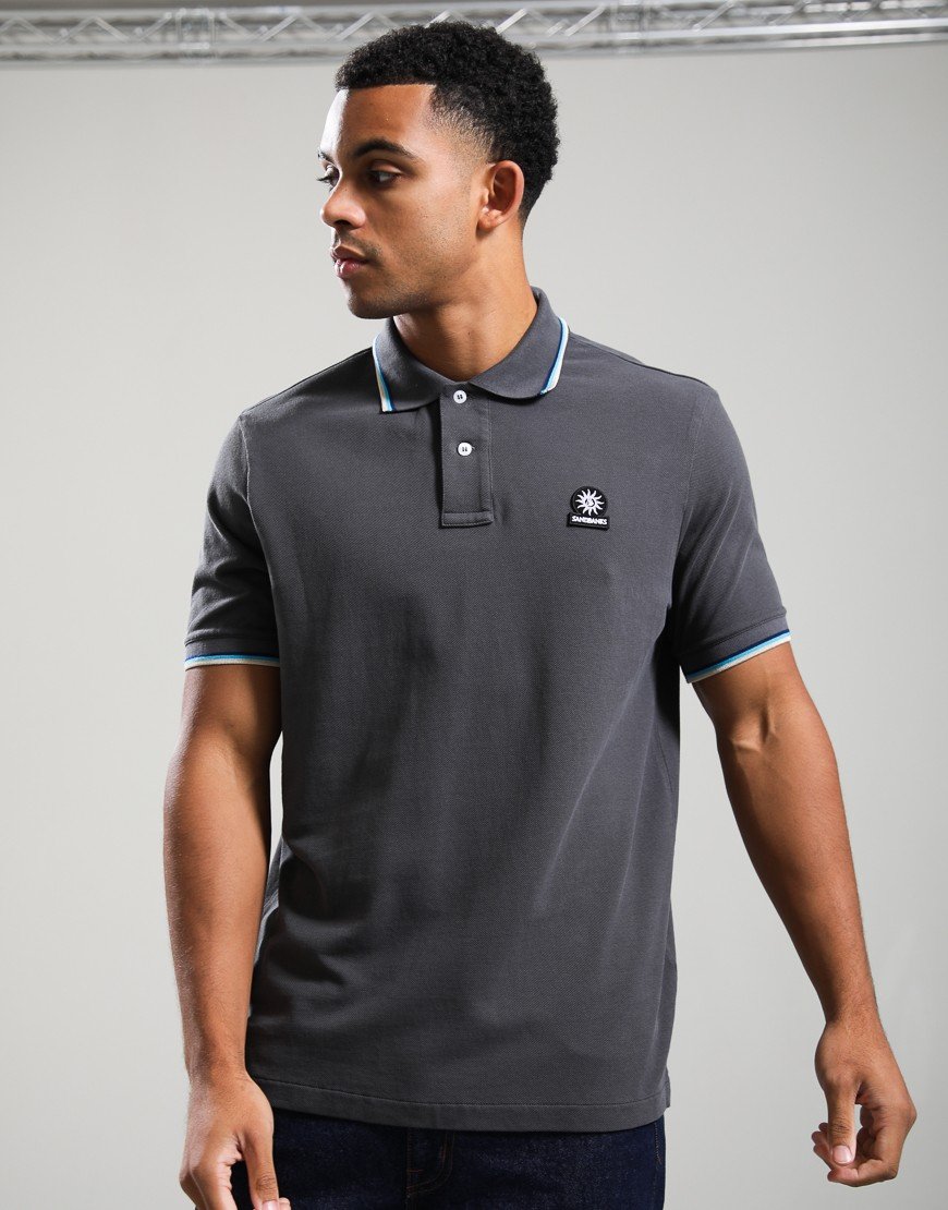 Sandbanks Badge Tipped Logo Polo Shirt Anthracite
