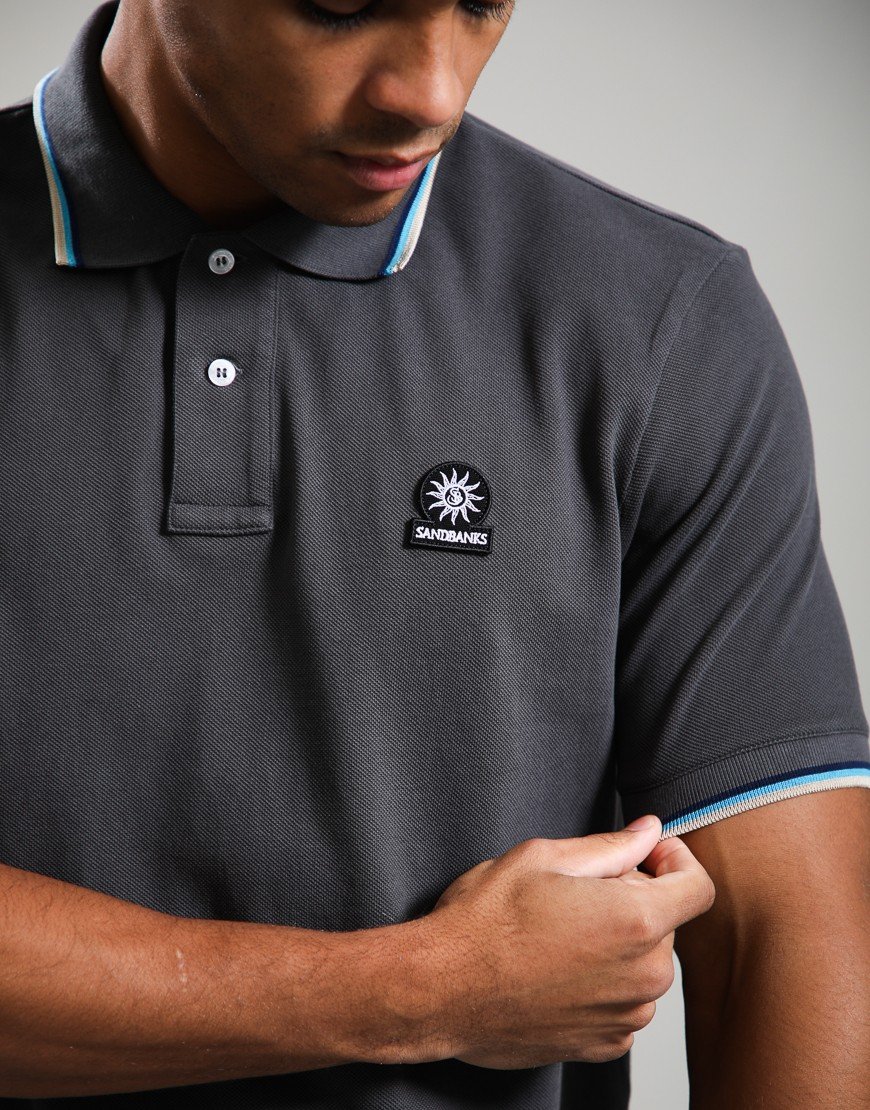 Sandbanks Badge Tipped Logo Polo Shirt Anthracite