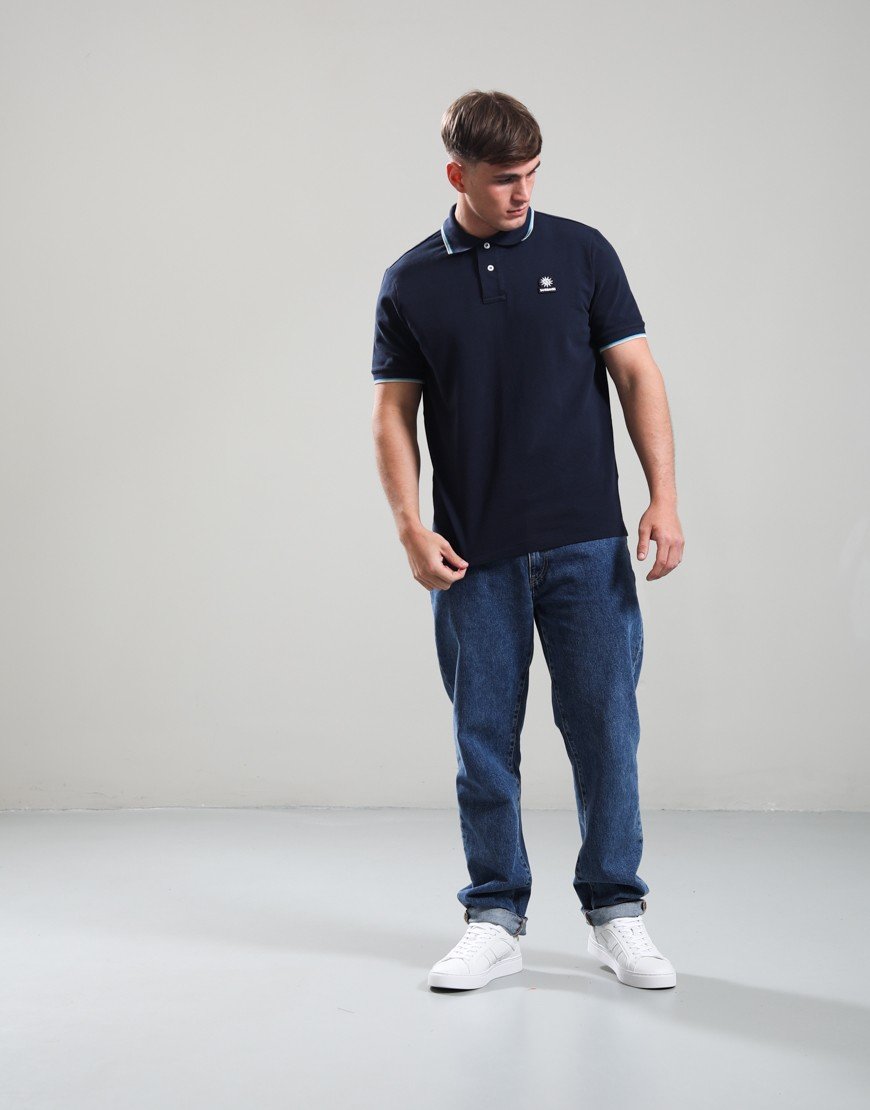 Sandbanks Badge Tipped Polo Shirt Navy