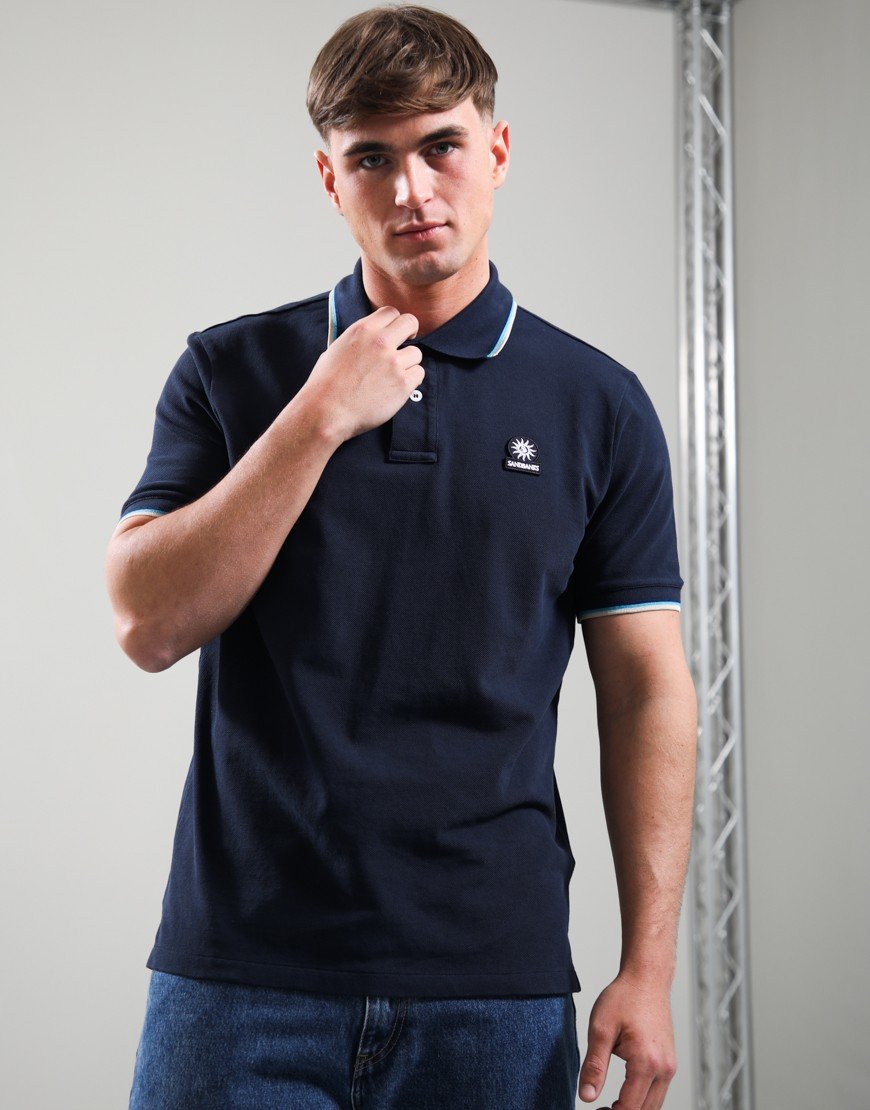 Sandbanks Badge Tipped Polo Shirt Navy