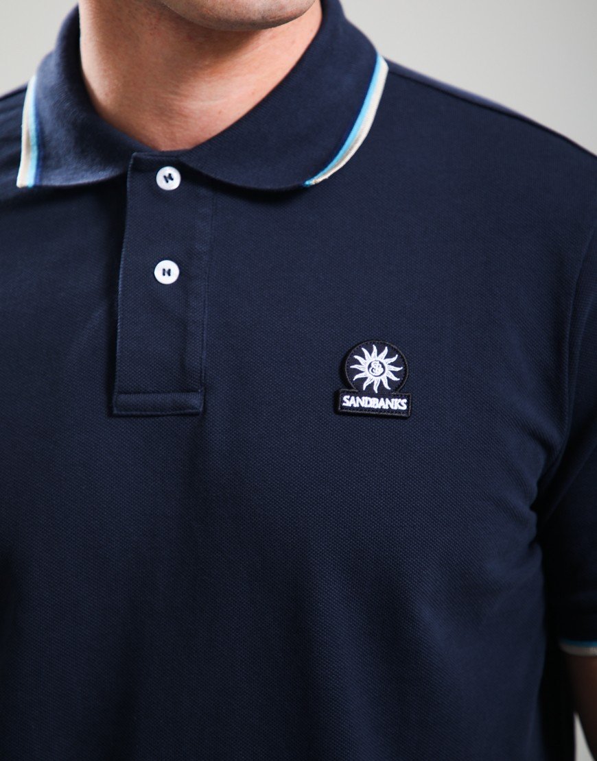 Sandbanks Badge Tipped Polo Shirt Navy