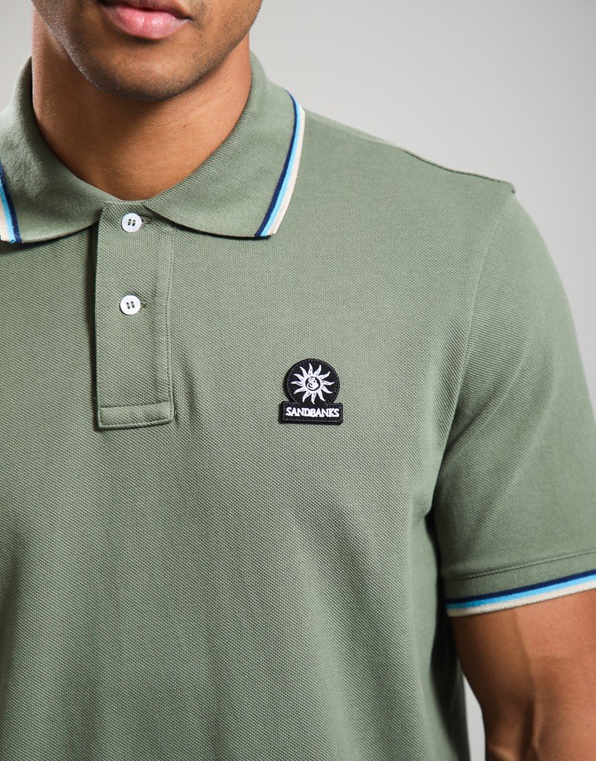 Sandbanks Badge Tipped Logo Polo Shirt Olive