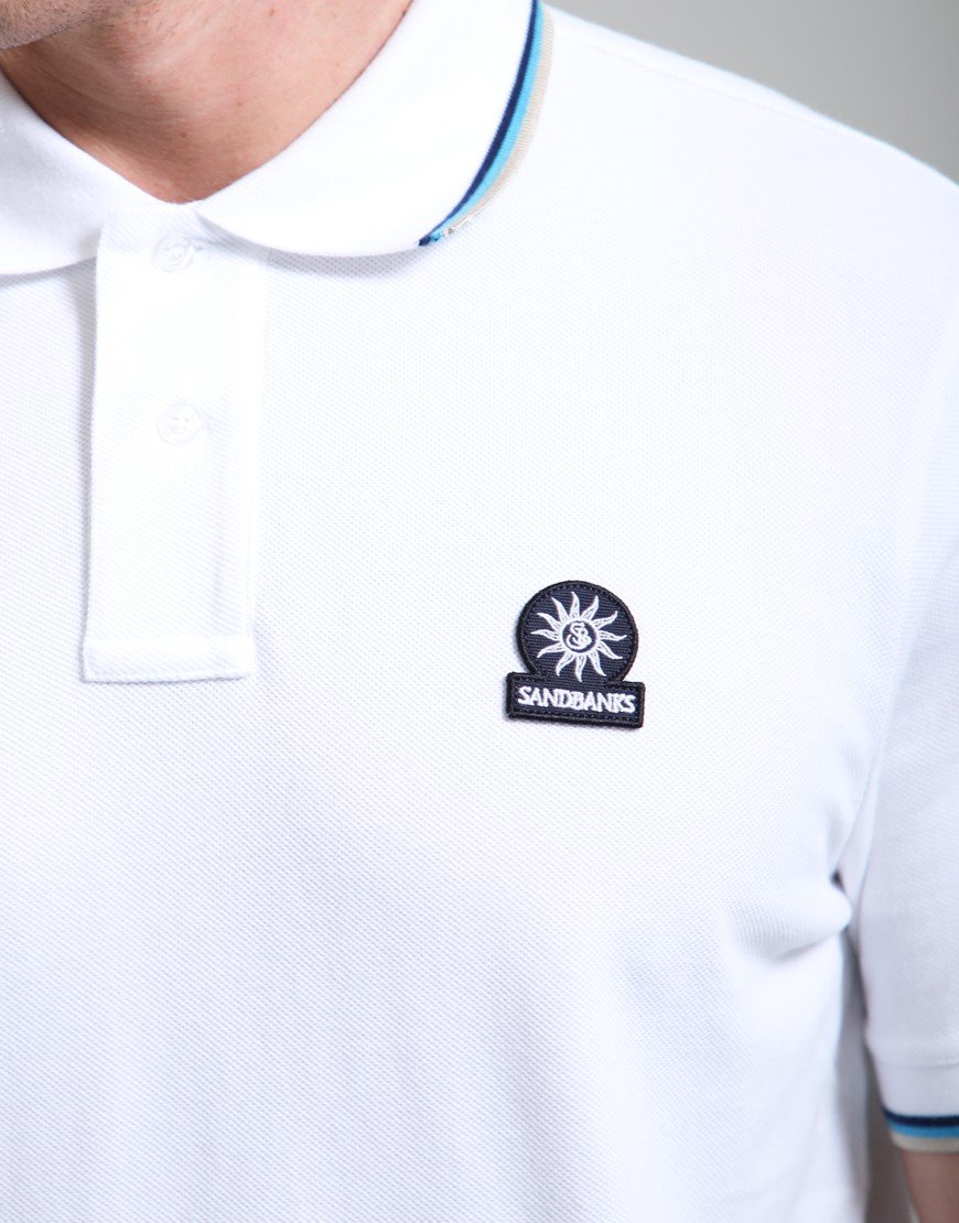 Sandbanks Badge Tipped Logo Polo Shirt White