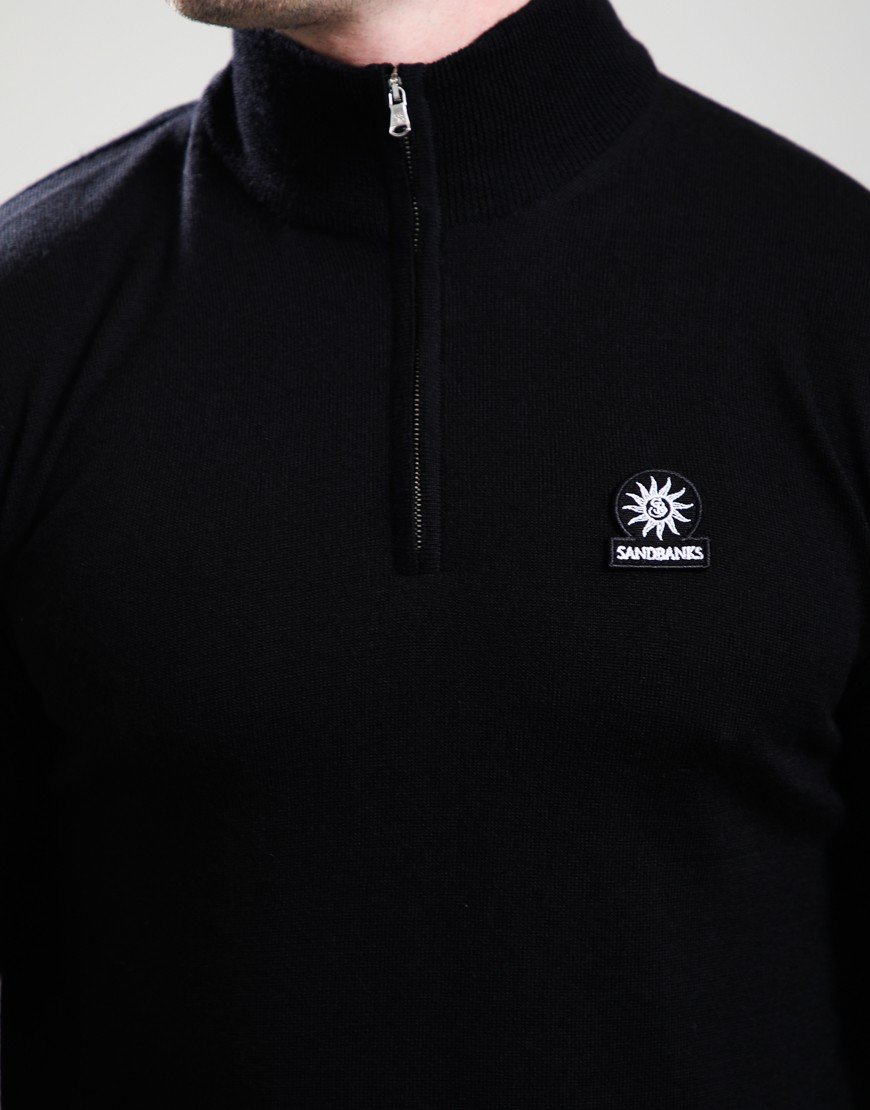 Sandbanks FIne Gauge 1/4 Zip Knit Black