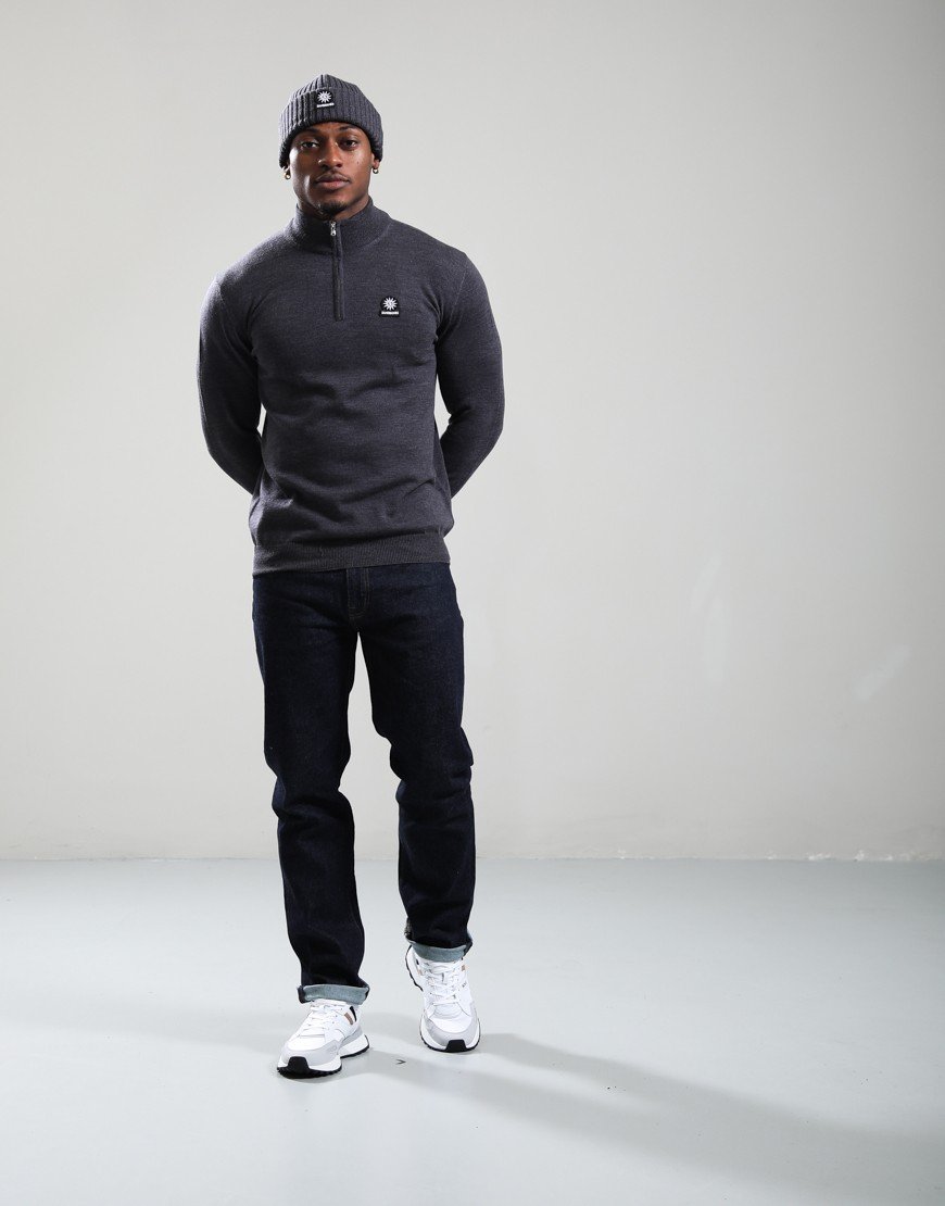 Sandbanks Fine Gauge 1/4 Zip Knit Anthracite