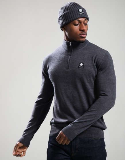 Sandbanks Fine Gauge 1/4 Zip Knit Anthracite