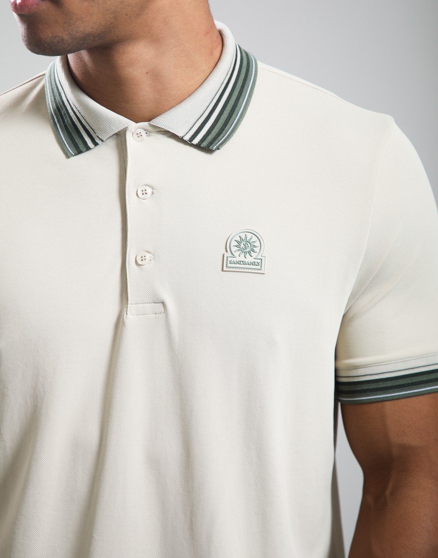 Sandbanks Gradient Rib Polo Shirt Stone