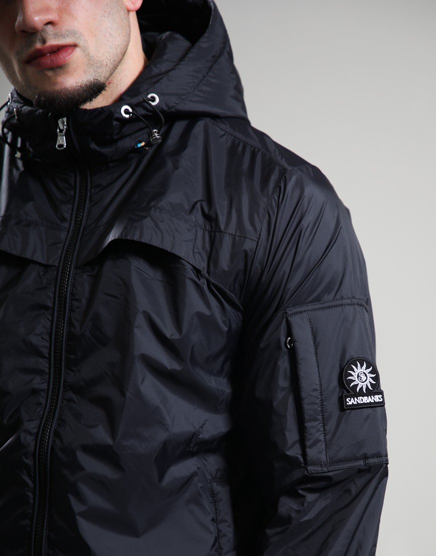 Sandbanks Hooded Nylon Windbreaker Black