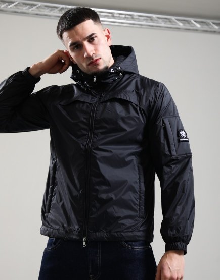 Sandbanks Hooded Nylon Windbreaker Black