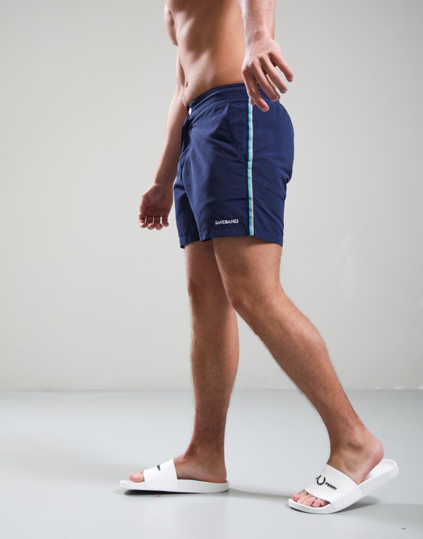 Sandbanks Side Stripe Swim Shorts Navy