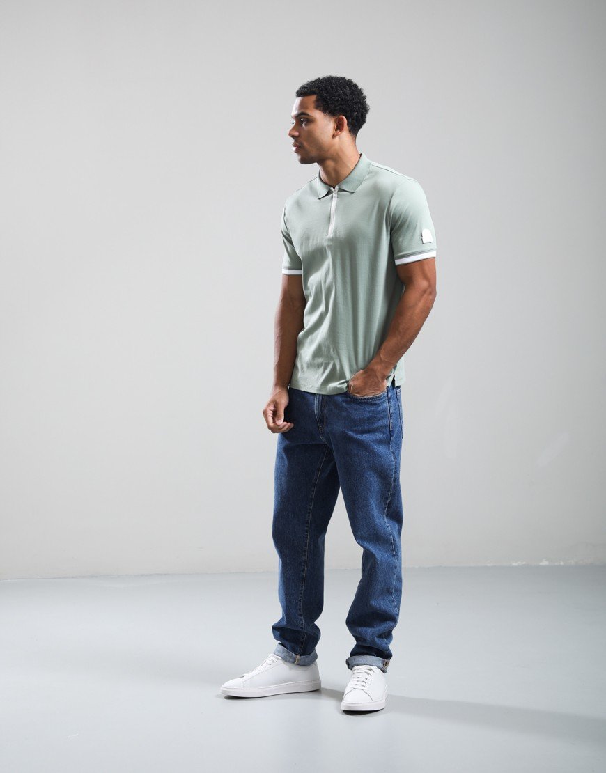 Sandbanks Silicone Zip Polo Shirt Sage