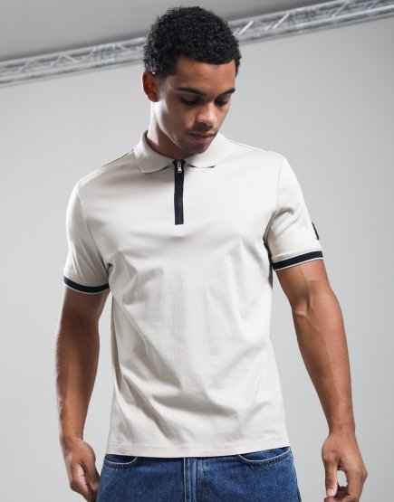 Sandbanks Silicone Zip Polo Shirt Stone
