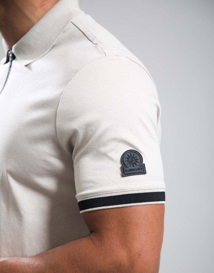 Sandbanks Silicone Zip Polo Shirt Stone