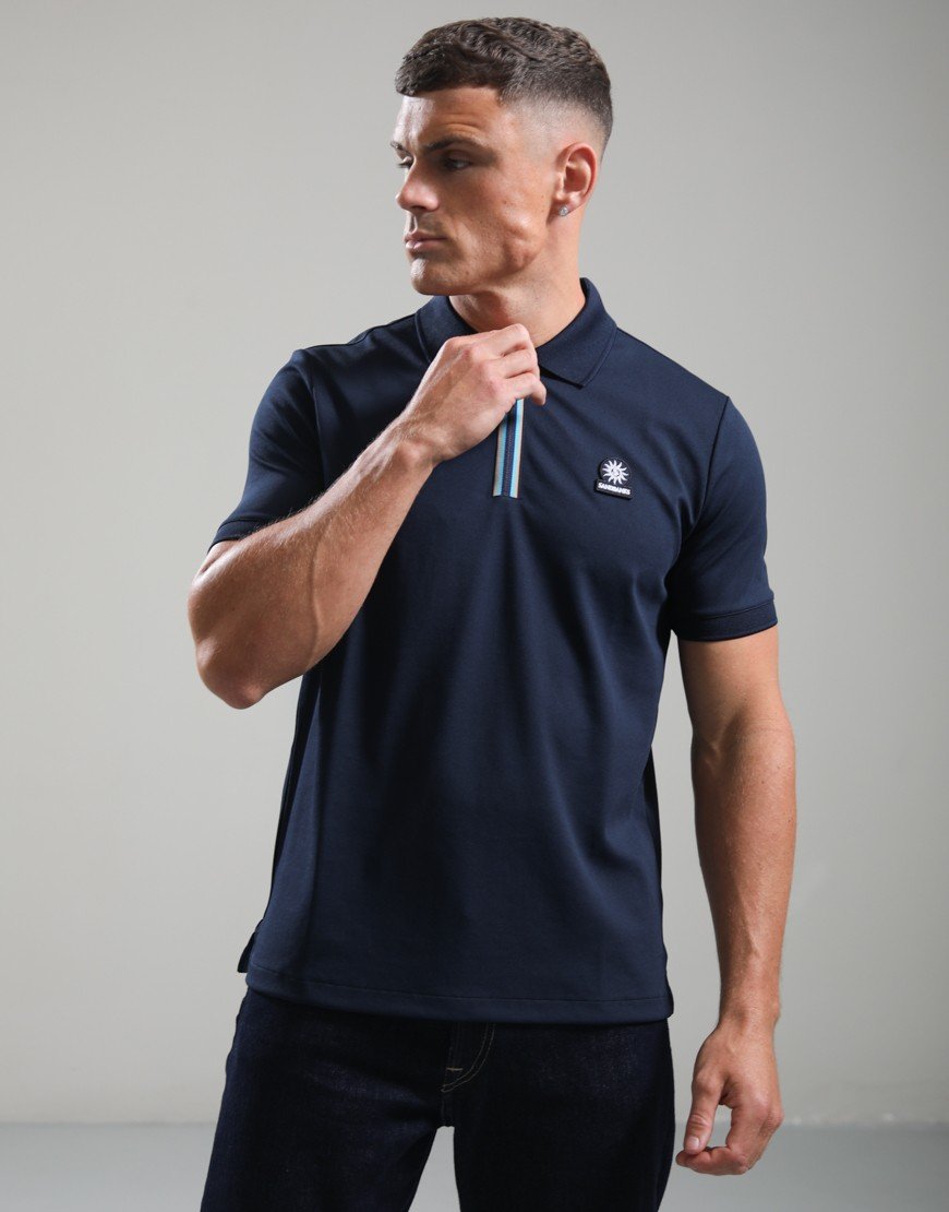 Sandbanks Tri-Colour Zip Polo Shirt Navy